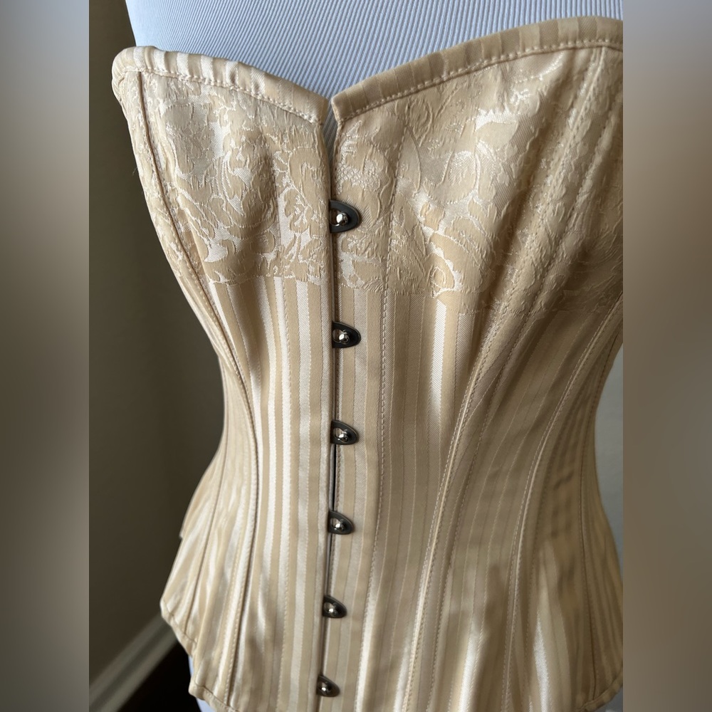 Satin finish brocade waist training corset, Color Gold